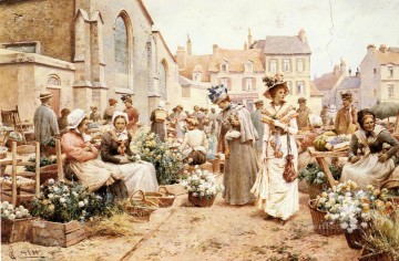  Francesa Obras - Mercado de flores Jr Alfred Augustus en una ciudad francesa Alfred Glendening